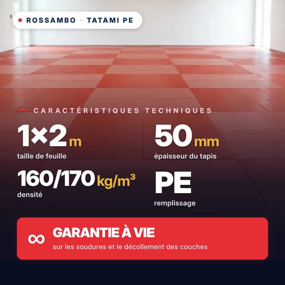 Tatami en mousse PE multicouche 50 mm (5+40+5), densité 160/170 kg/m³, 1×2 m
