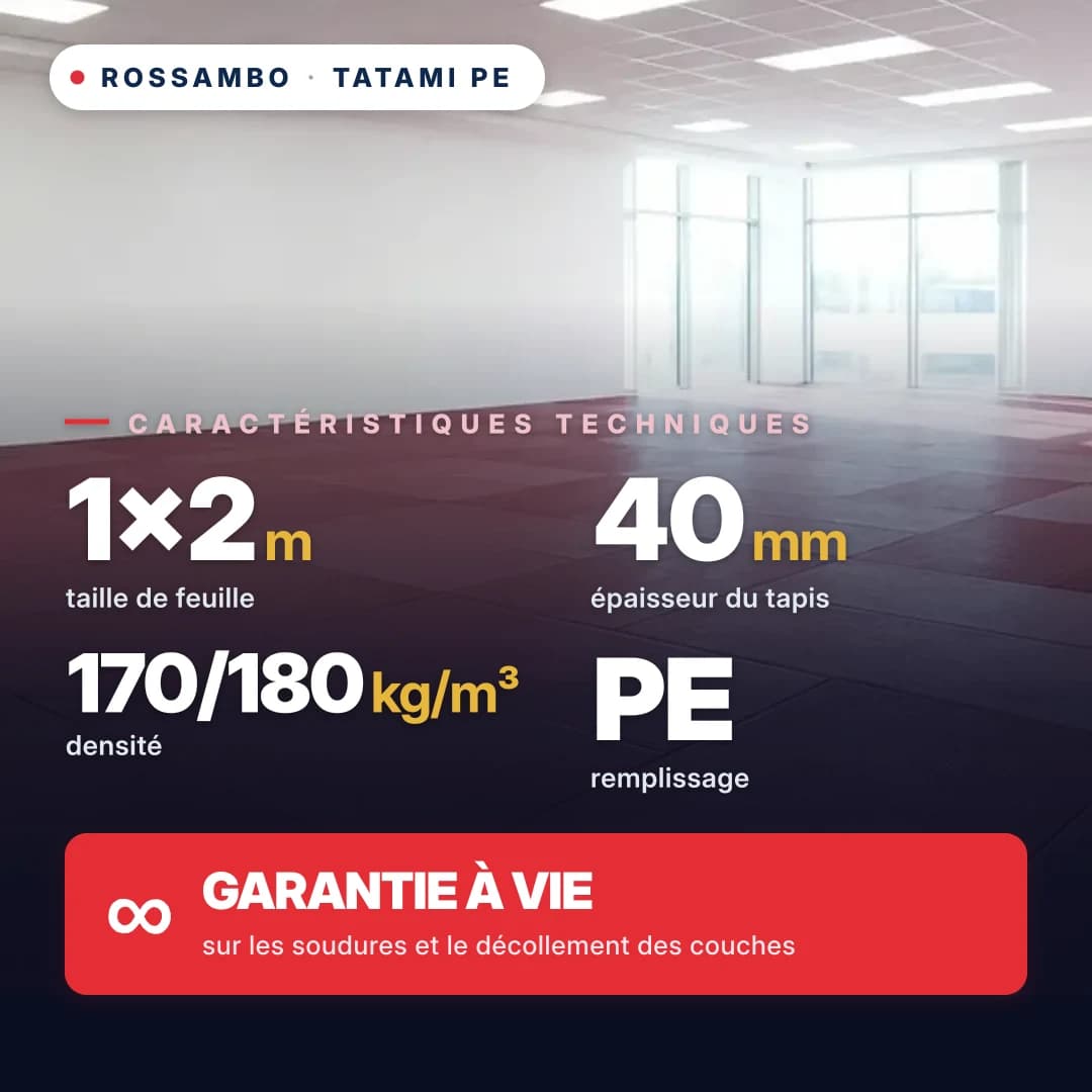 Tatami en mousse PE multicouche 40 mm (10+20+10), densité 170/180 kg/m³, 1×2 m