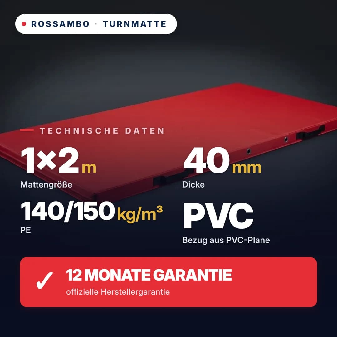 Turnmatte PE-Schaum 140/150 kg/m³, Oxford-Bezug, 1×2×0,04 m