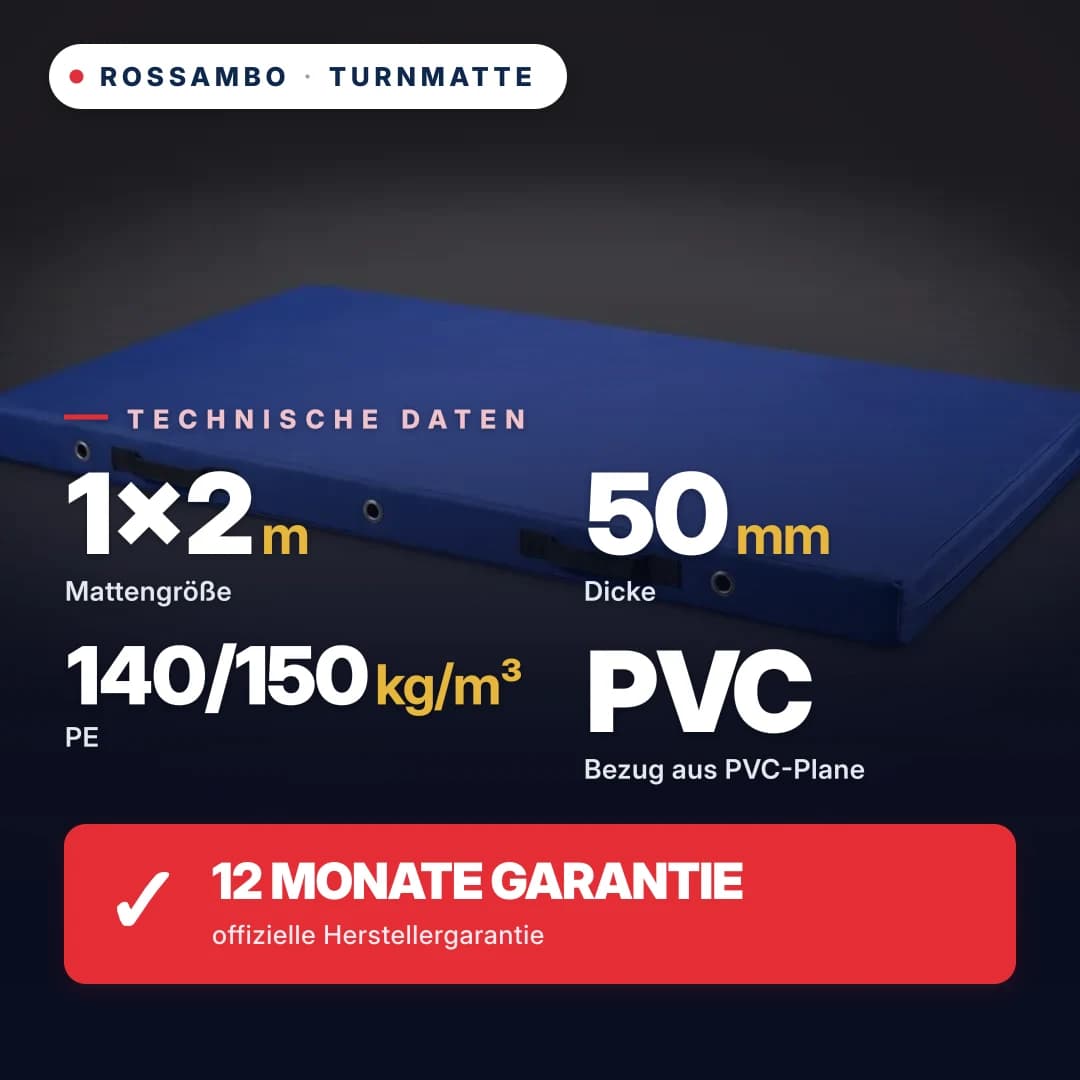 Turnmatte PE-Schaum 140/150 kg/m³, Oxford-Bezug, 1×2×0,05 m