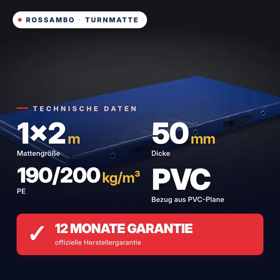 Turnmatte-Tatami Profi PE-Schaum 190/200, PVC-Bezug, 1×2×0,05 m