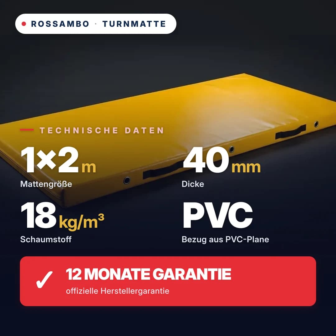 Turnmatte Schaumstoff 18 kg/m³, PVC-Bezug, 1×2×0,04 m