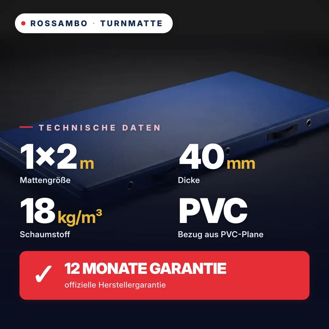 Turnmatte Schaumstoff 18 kg/m³, Kunstleder-Bezug, 1×2×0,04 m