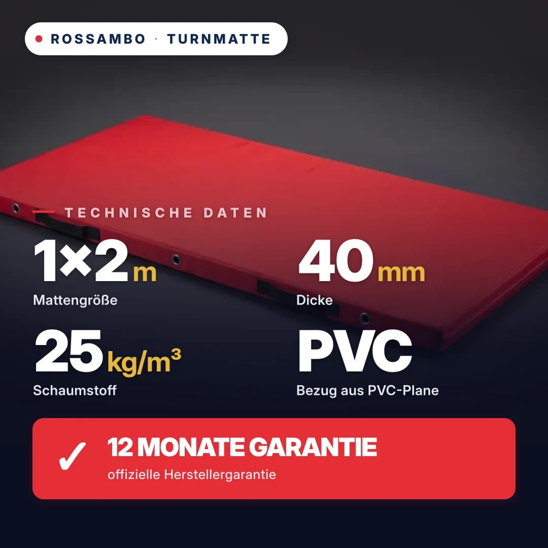 Turnmatte Schaumstoff 25 kg/m³, Oxford-Bezug, 1×2×0,04 m