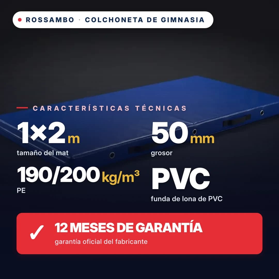 Colchoneta-tatami de gimnasia profesional, espuma de polietileno 190/200, funda de PVC, 1×2×0,05 m