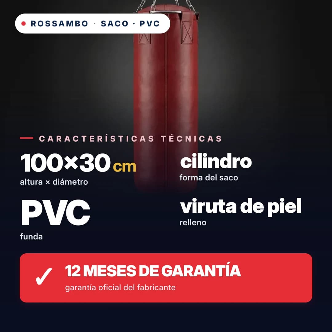 Saco de boxeo Cilindro, lona de PVC, 100×30 cm
