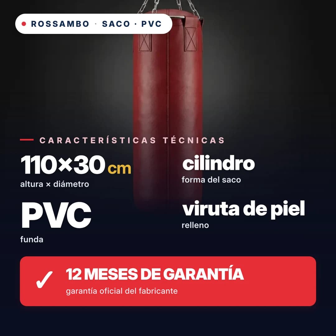 Saco de boxeo Cilindro, lona de PVC, 110×30 cm