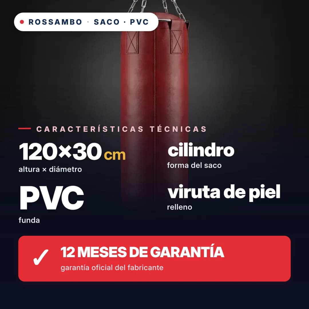 Saco de boxeo Cilindro, lona de PVC, 120×30 cm