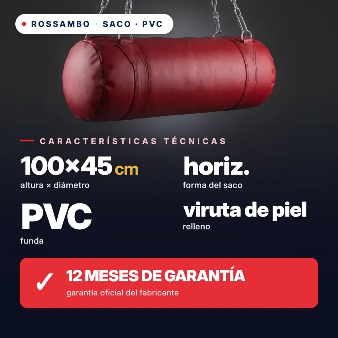 Saco de boxeo Horizontal, lona de PVC, 100×45 cm