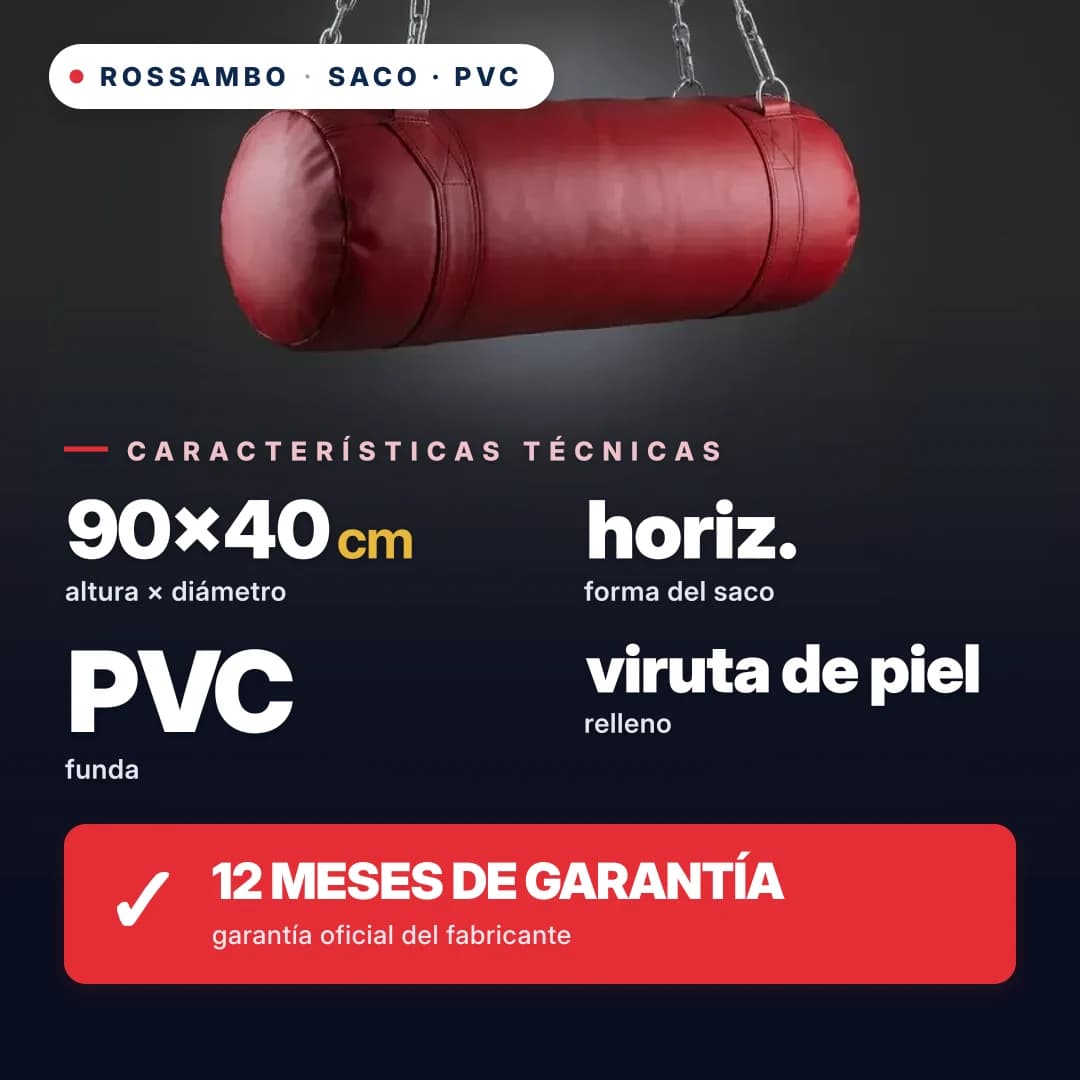 Saco de boxeo Horizontal, lona de PVC, 90×40 cm