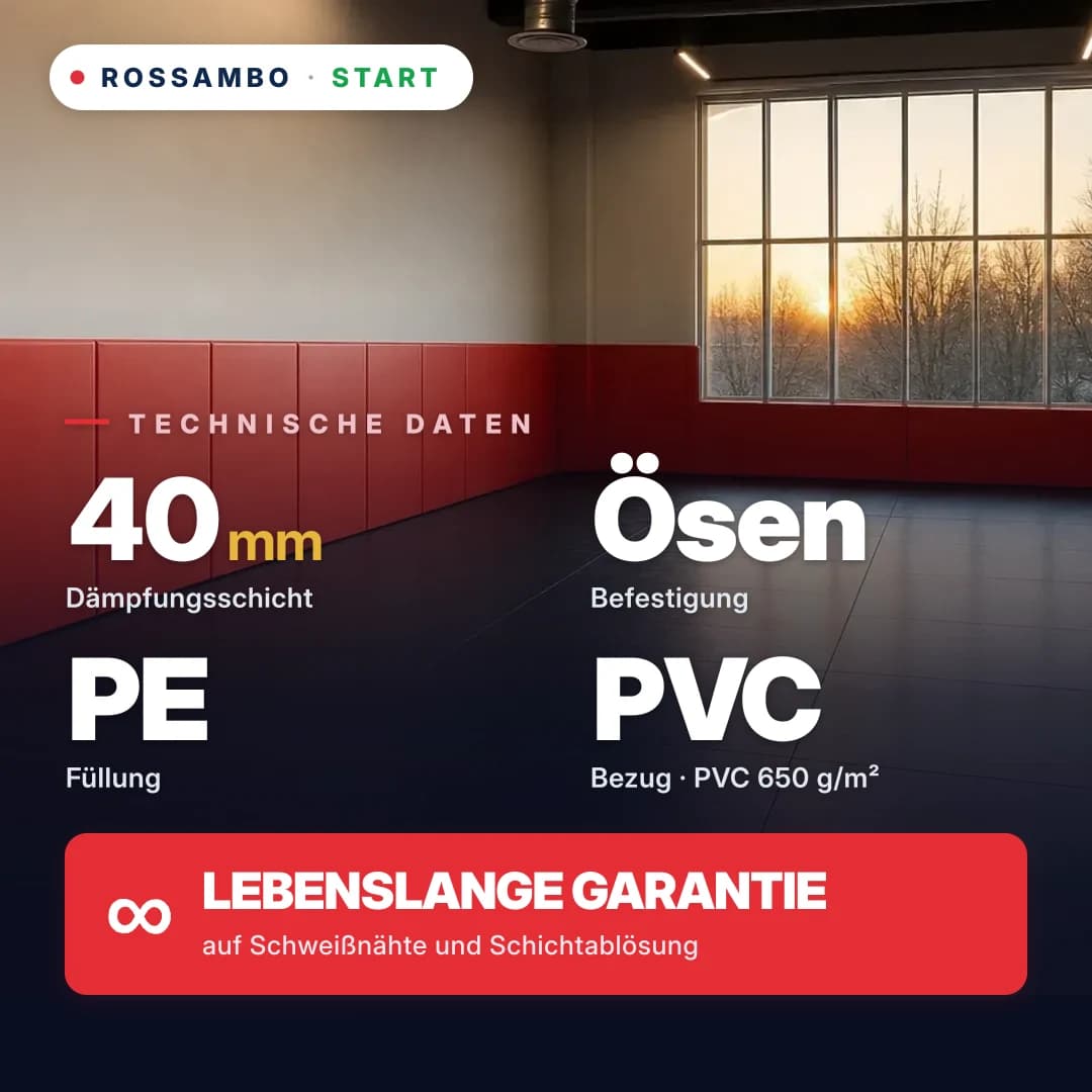 Wandschutzpolster START durchgehend, PE-Schaum Start + PVC-Plane 650 g/m², 40 mm