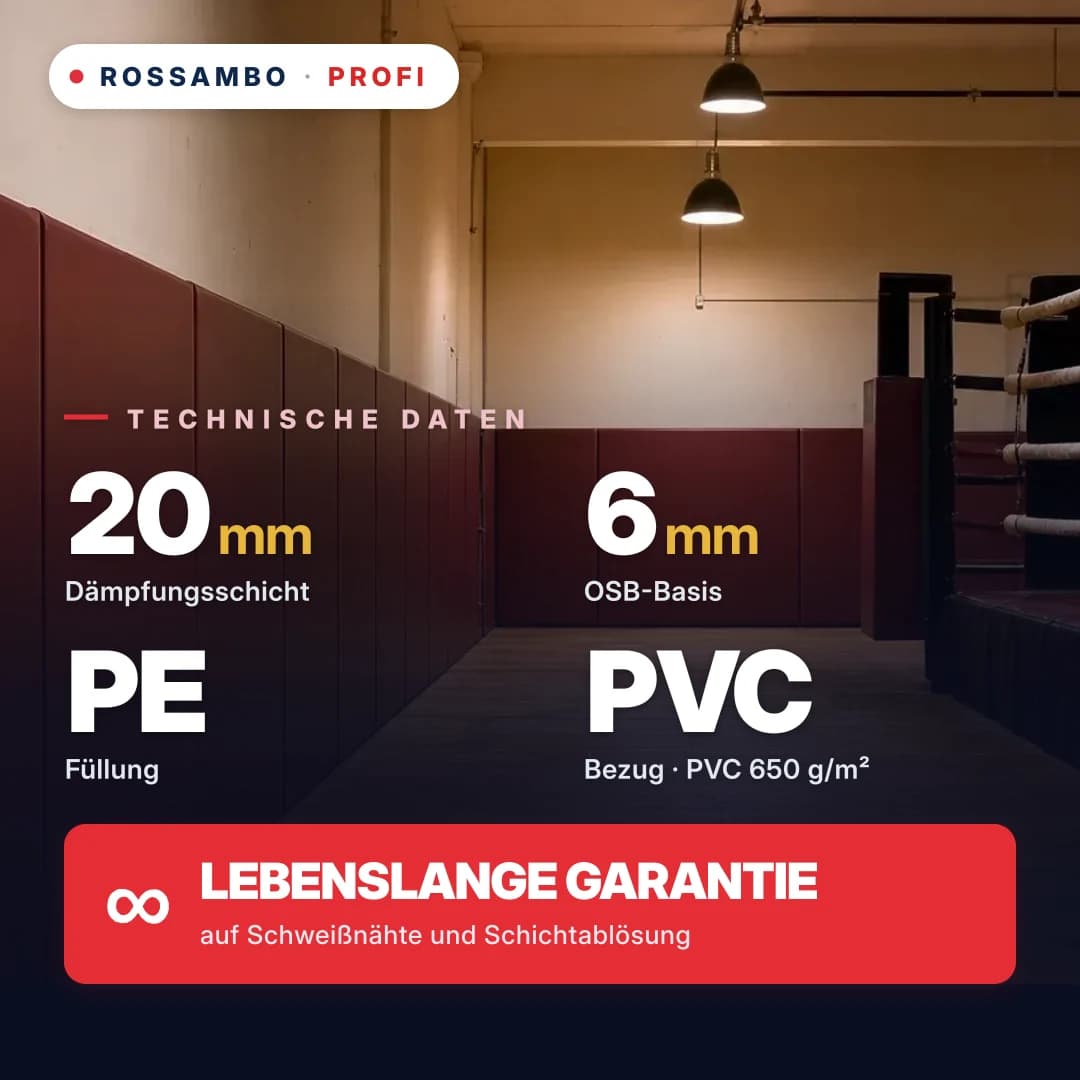 Wandschutzpolster PROFI, fertige Lösung, OSB 6 mm + PE-Schaum-Matte + PVC-Gewebe 650 g/m², 20 mm