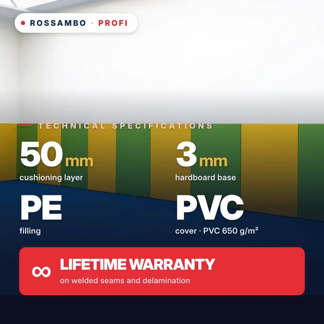 PROFI wall padding on hardboard, ready-made solution, 3 mm hardboard + START PE foam mat + 650 g/m² PVC tarpaulin, 50 mm