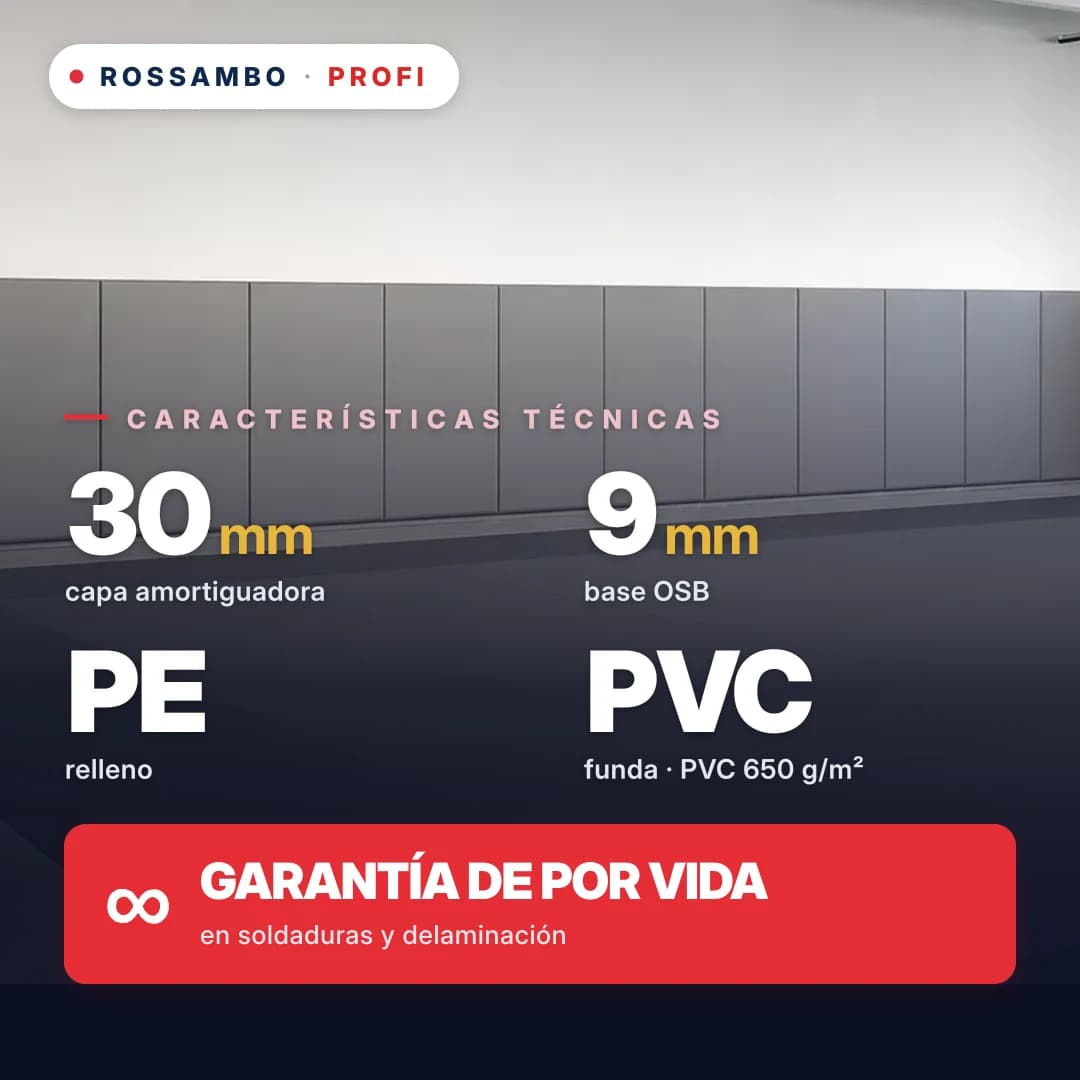 Protector de pared PROFI, solución lista para usar, OSB de 9 mm + colchoneta de espuma de polietileno + tejido de PVC de 650 g/m², 30 mm