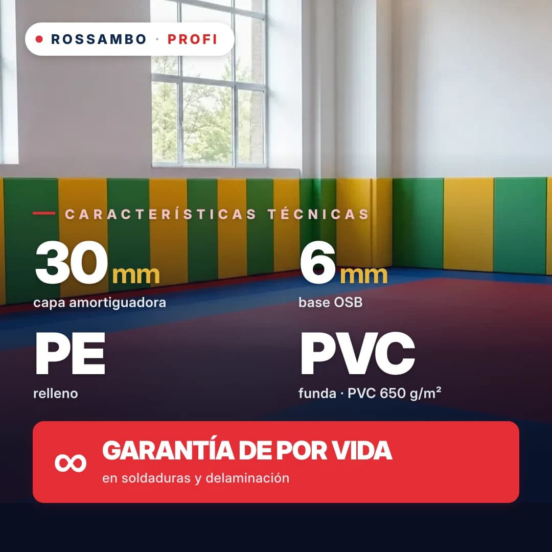 Protector de pared PROFI, solución lista para usar, OSB de 6 mm + colchoneta de espuma de polietileno + tejido de PVC de 650 g/m², 30 mm