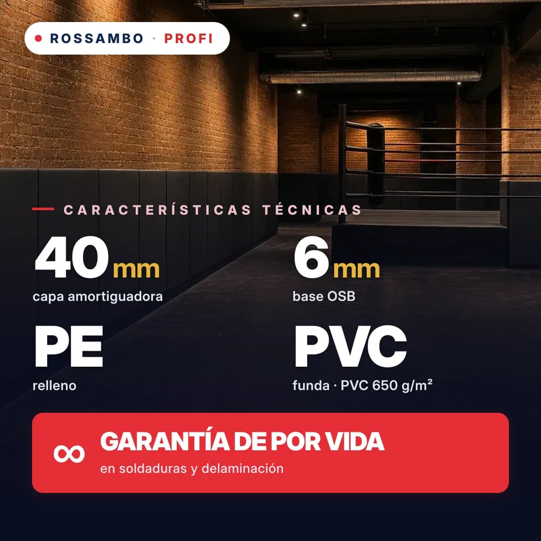 Protector de pared PROFI, solución lista para usar, OSB de 6 mm + colchoneta de espuma de polietileno + tejido de PVC de 650 g/m², 40 mm