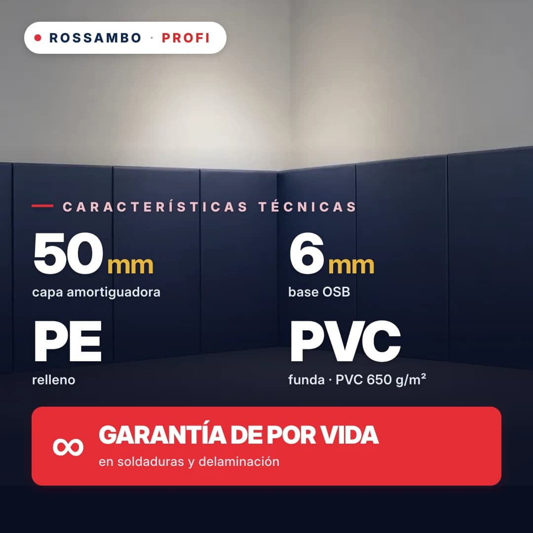 Protector de pared PROFI, solución lista para usar, OSB de 6 mm + colchoneta de espuma de polietileno + tejido de PVC de 650 g/m², 50 mm