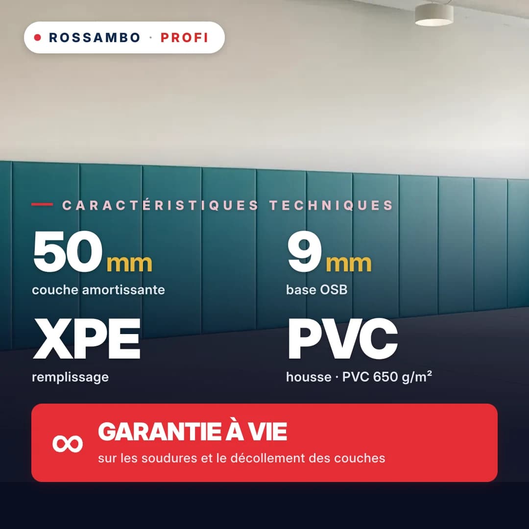 Protection murale PROFI, OSB 9 mm + mousse PE réticulée chimiquement 33 kg/m³ + bâche PVC, 50 mm