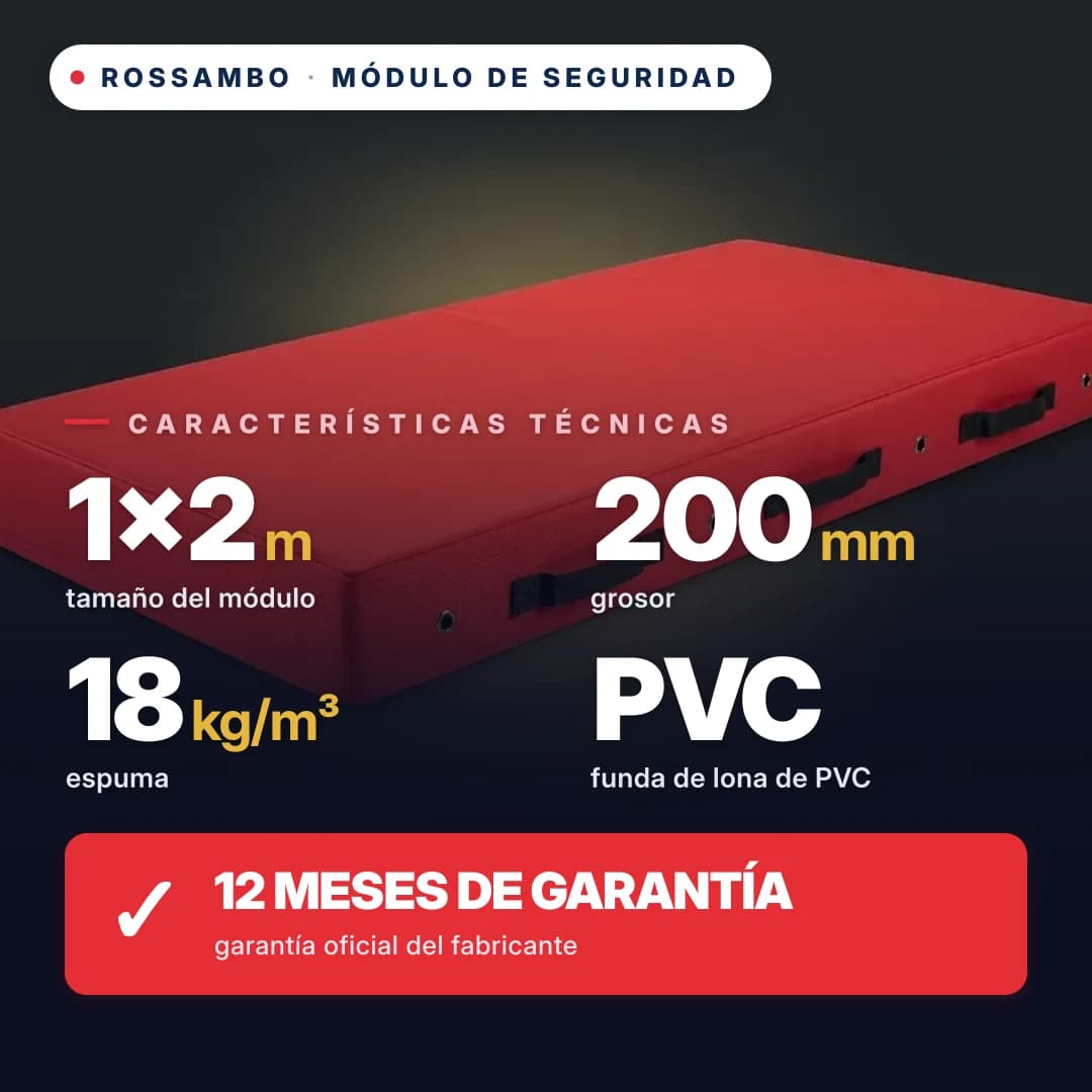 Módulo de seguridad de espuma 18 kg/m³, funda Oxford, 1×2×0,2 m