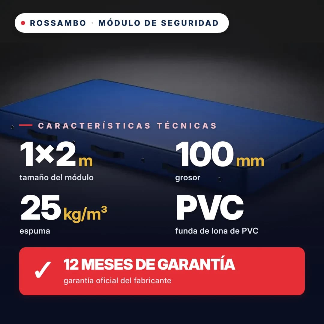Módulo de seguridad de espuma de 25 kg/m³, funda de piel ecológica, 1×2×0,1 m