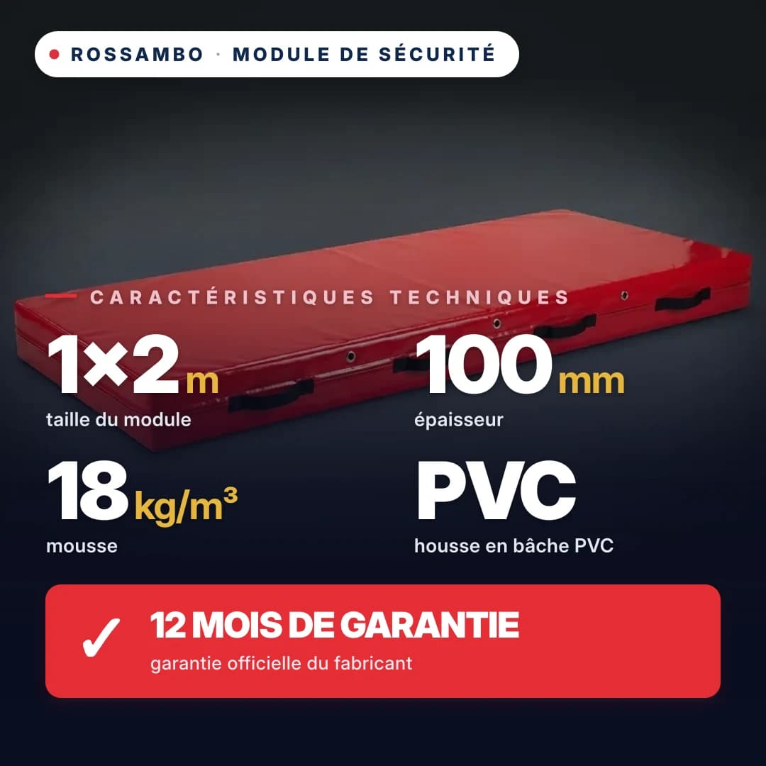 Module de sécurité en mousse 18 kg/m³, housse PVC, 1×2×0,1 m