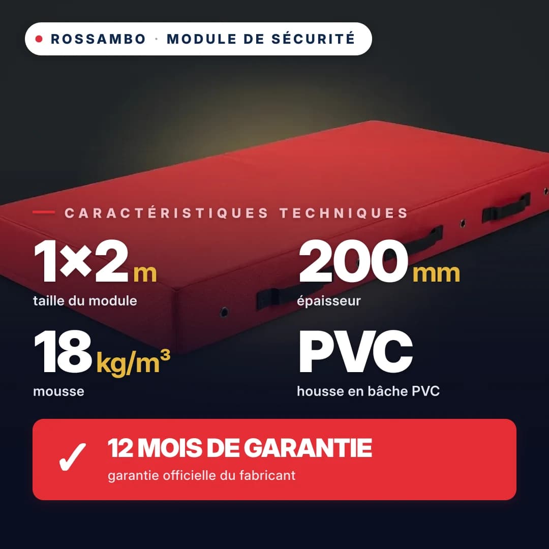 Module de sécurité en mousse 18 kg/m³, housse Oxford, 1×2×0,2 m