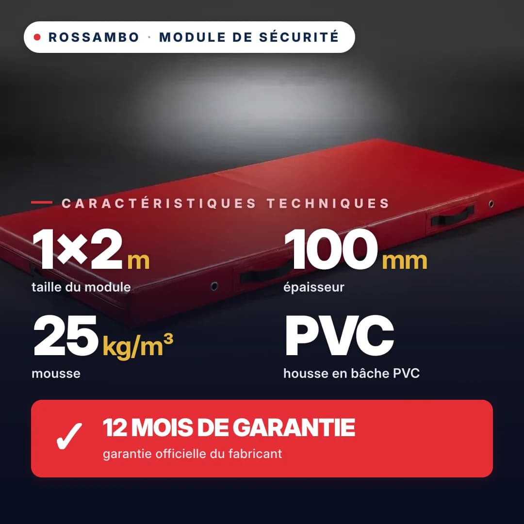 Module de sécurité en mousse 25 kg/m³, housse PVC, 1×2×0,1 m