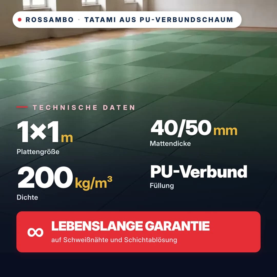 Tatami aus PU-Verbundschaum, offener Boden, 200 kg/m³, 1×1 m