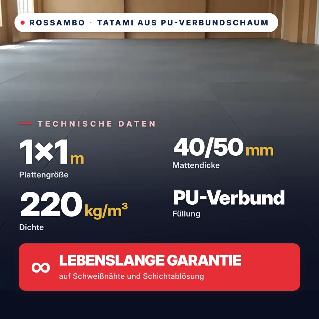 Tatami PU-Verbundschaum Baumwolle 220 kg/m³ 1×1 m
