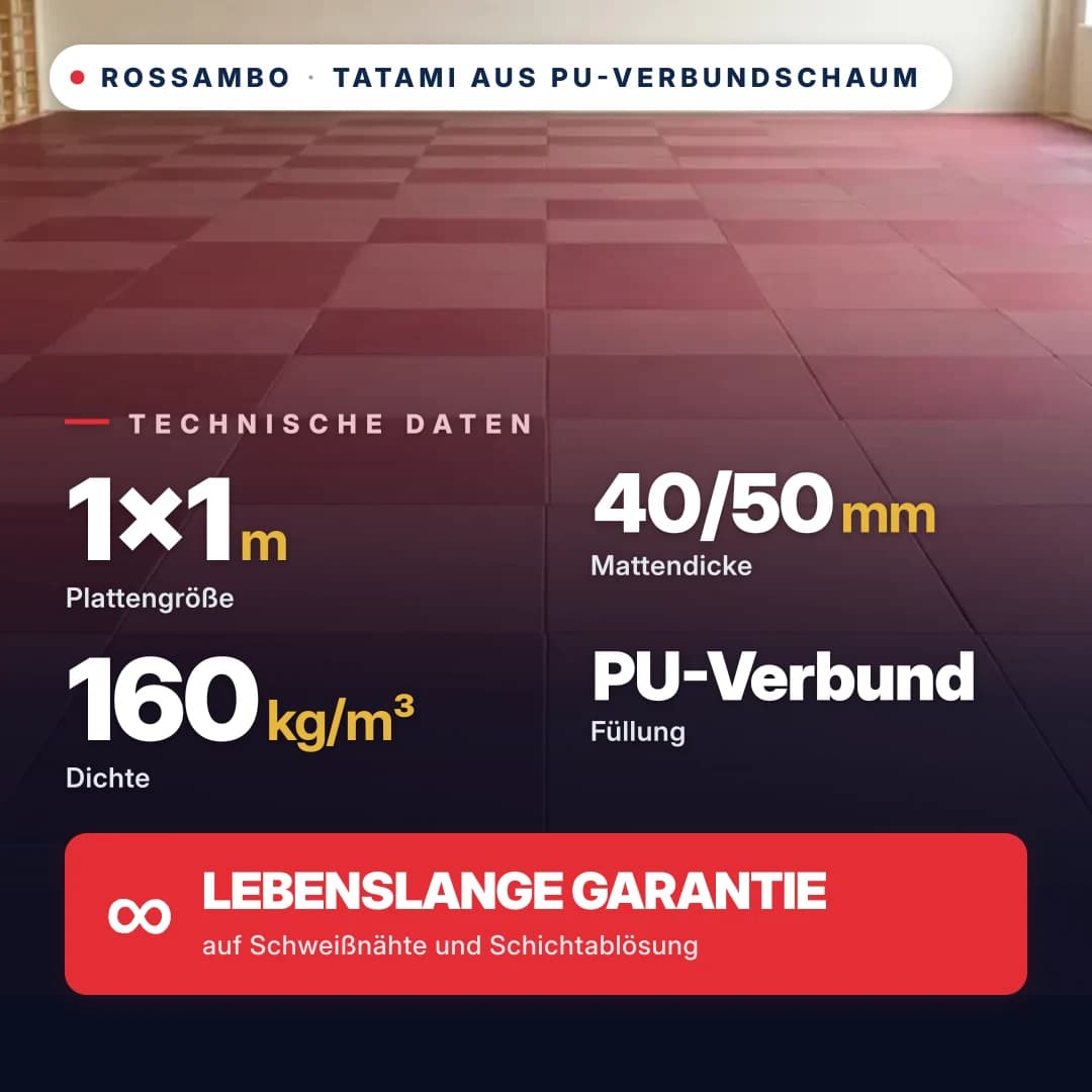 Tatami aus PU-Verbundschaum, anti-slip Raute, 160 kg/m³, 1×1 m