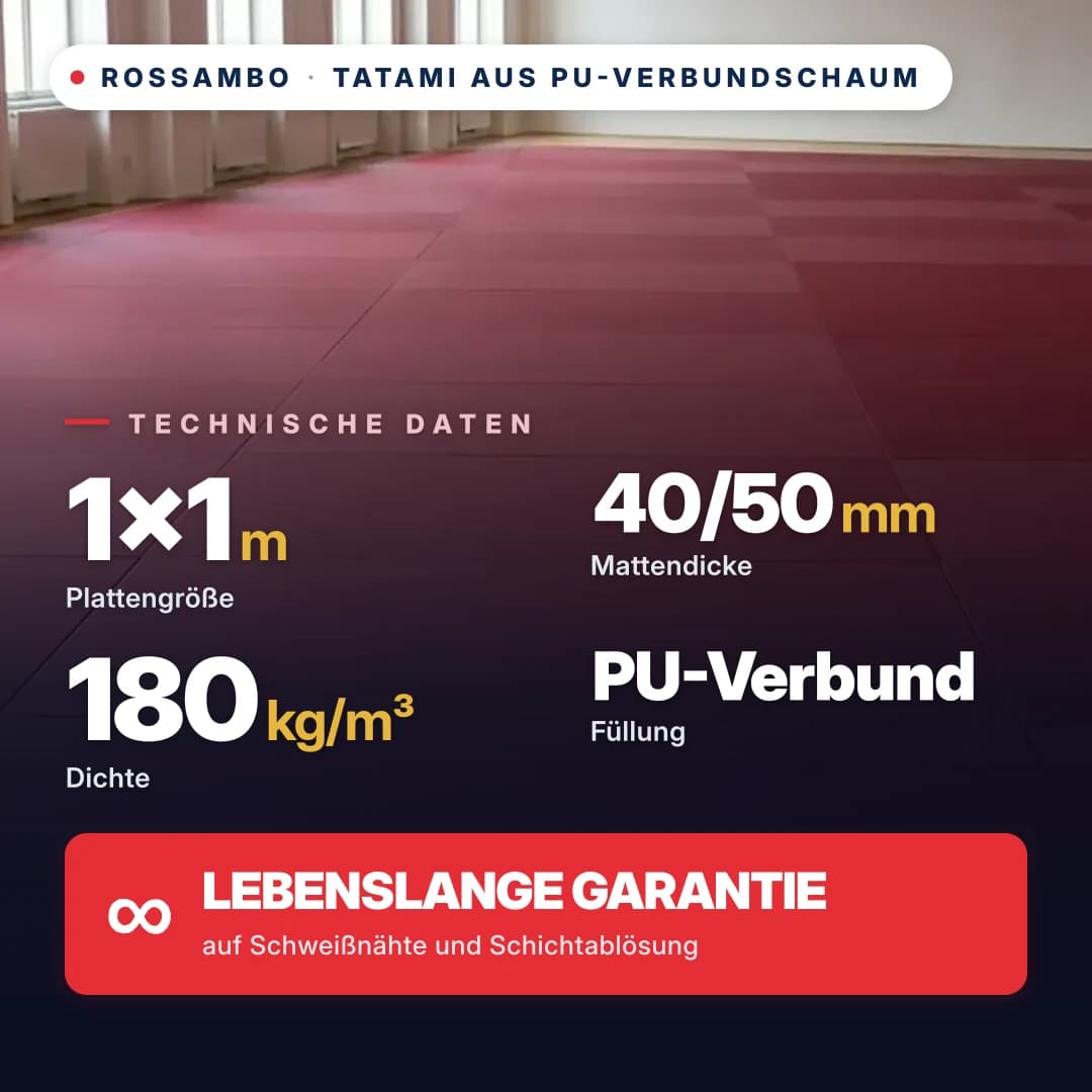 Tatami aus PU-Verbundschaum, anti-slip Raute, 180 kg/m³, 1×1 m