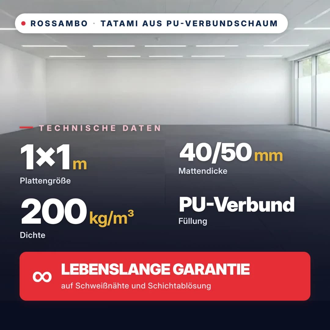 Tatami aus PU-Verbundschaum, anti-slip Raute, 200 kg/m³, 1×1 m