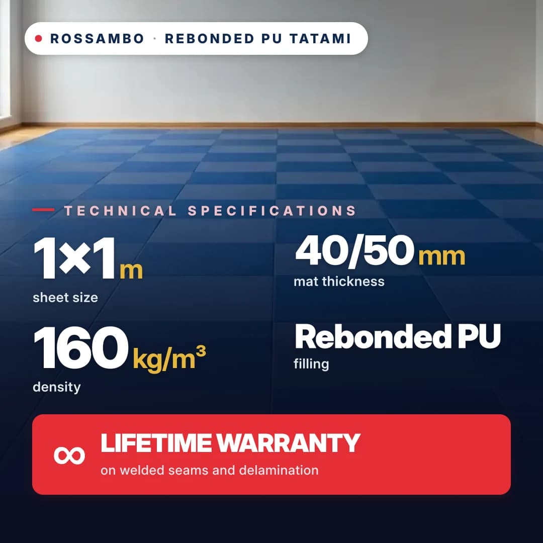 Tatami, rebonded PU foam, open bottom, 160 kg/m³, 1×1 m