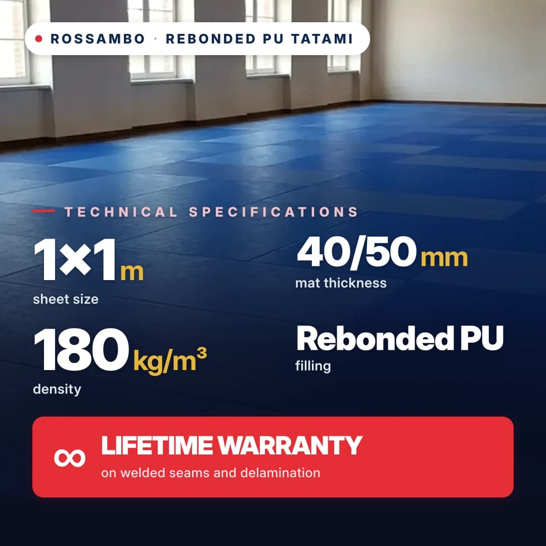Tatami, rebonded PU foam, open bottom, 180 kg/m³, 1×1 m