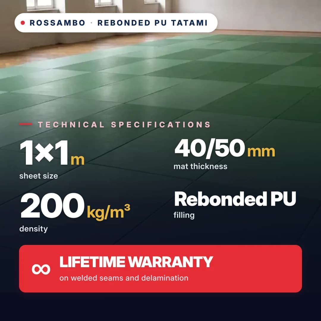 Tatami, rebonded PU foam, open bottom, 200 kg/m³, 1×1 m