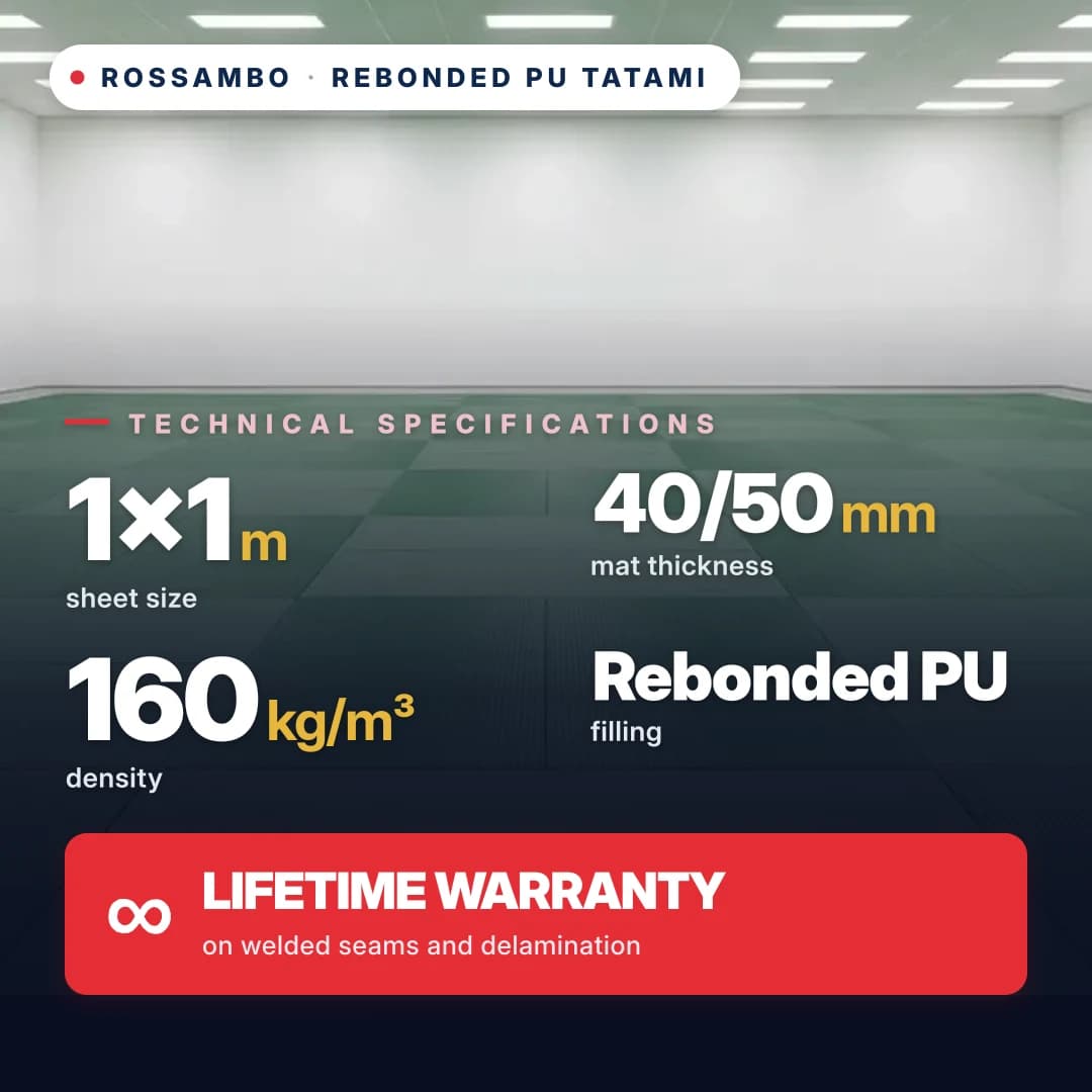 Tatami, rebonded PU foam, cotton, 160 kg/m³, 1×1 m