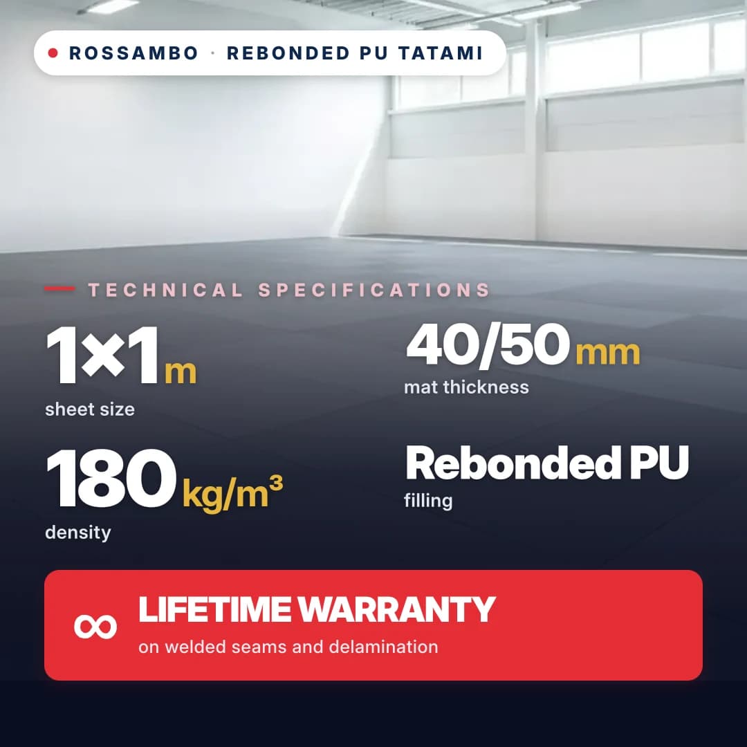 Tatami, rebonded PU foam, cotton, 180 kg/m³, 1×1 m