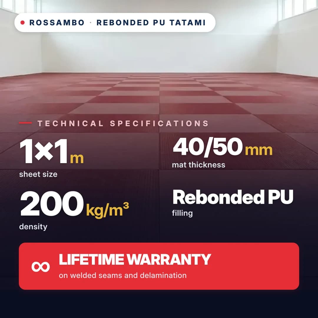 Tatami, rebonded PU foam, cotton, 200 kg/m³, 1×1 m