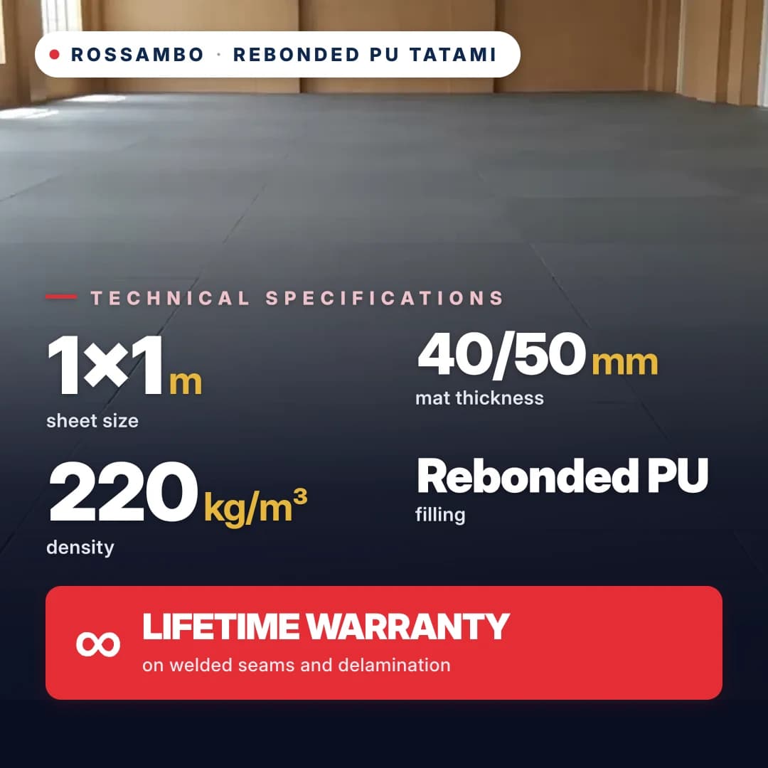 Tatami, rebonded PU foam, cotton, 220 kg/m³, 1×1 m