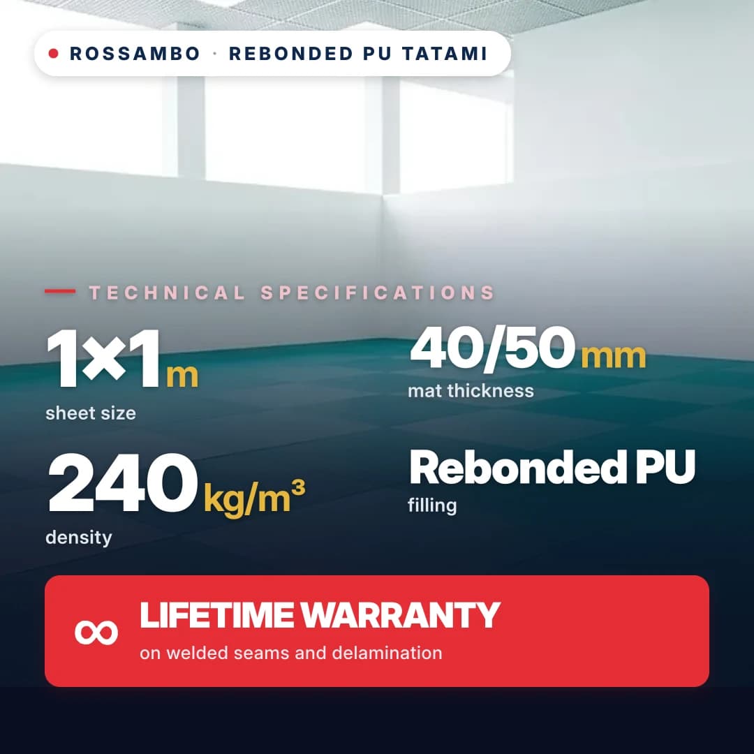 Tatami, rebonded PU foam, cotton, 240 kg/m³, 1×1 m