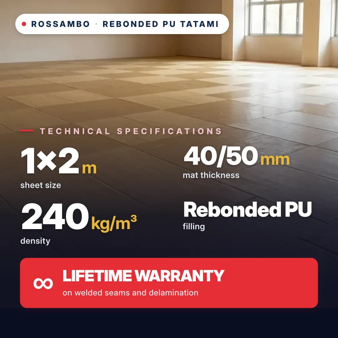 Rebonded PU foam tatami, anti-slip WAFFLE, 240 kg/m³, 1×2 m
