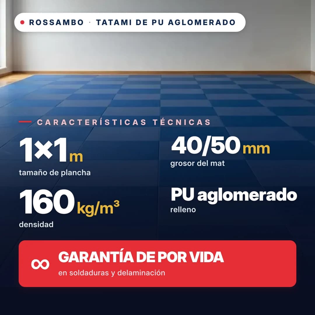 Tatami de espuma de PU aglomerada, base abierta, 160 kg/m³, 1×1 m
