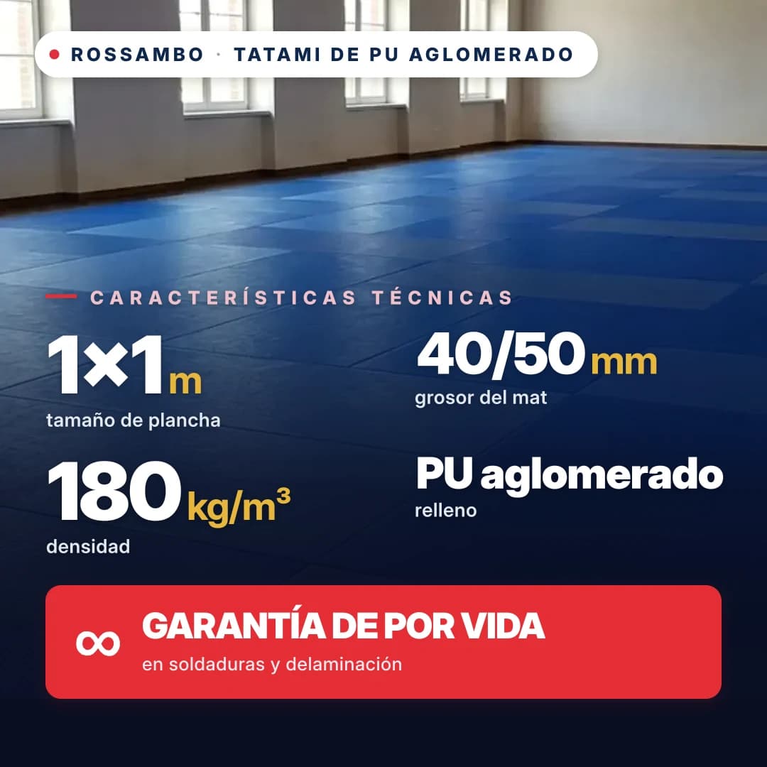 Tatami de espuma de PU aglomerada, base abierta, 180 kg/m³, 1×1 m