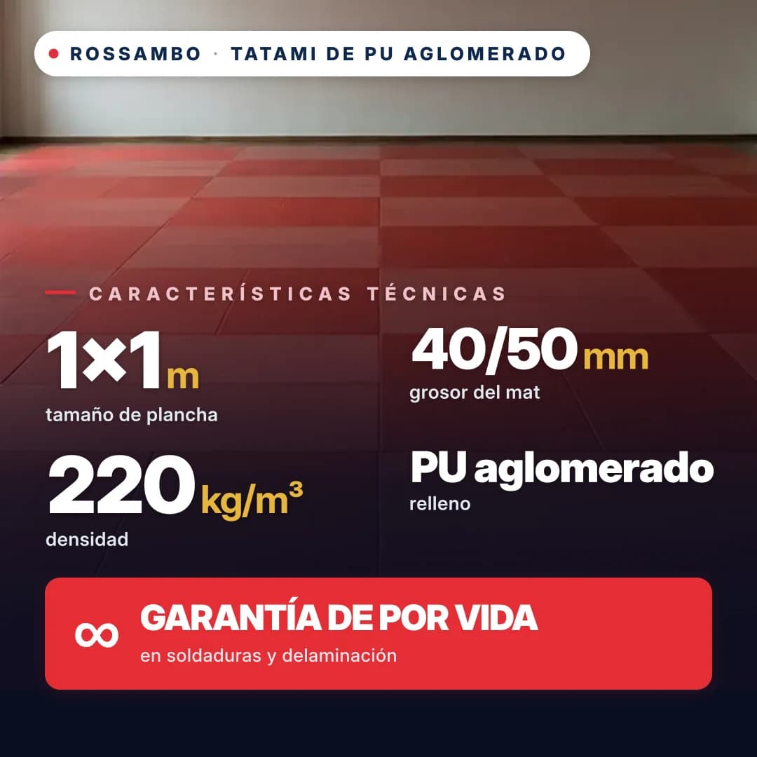 Tatami de espuma de PU aglomerada, base abierta, 220 kg/m³, 1×1 m