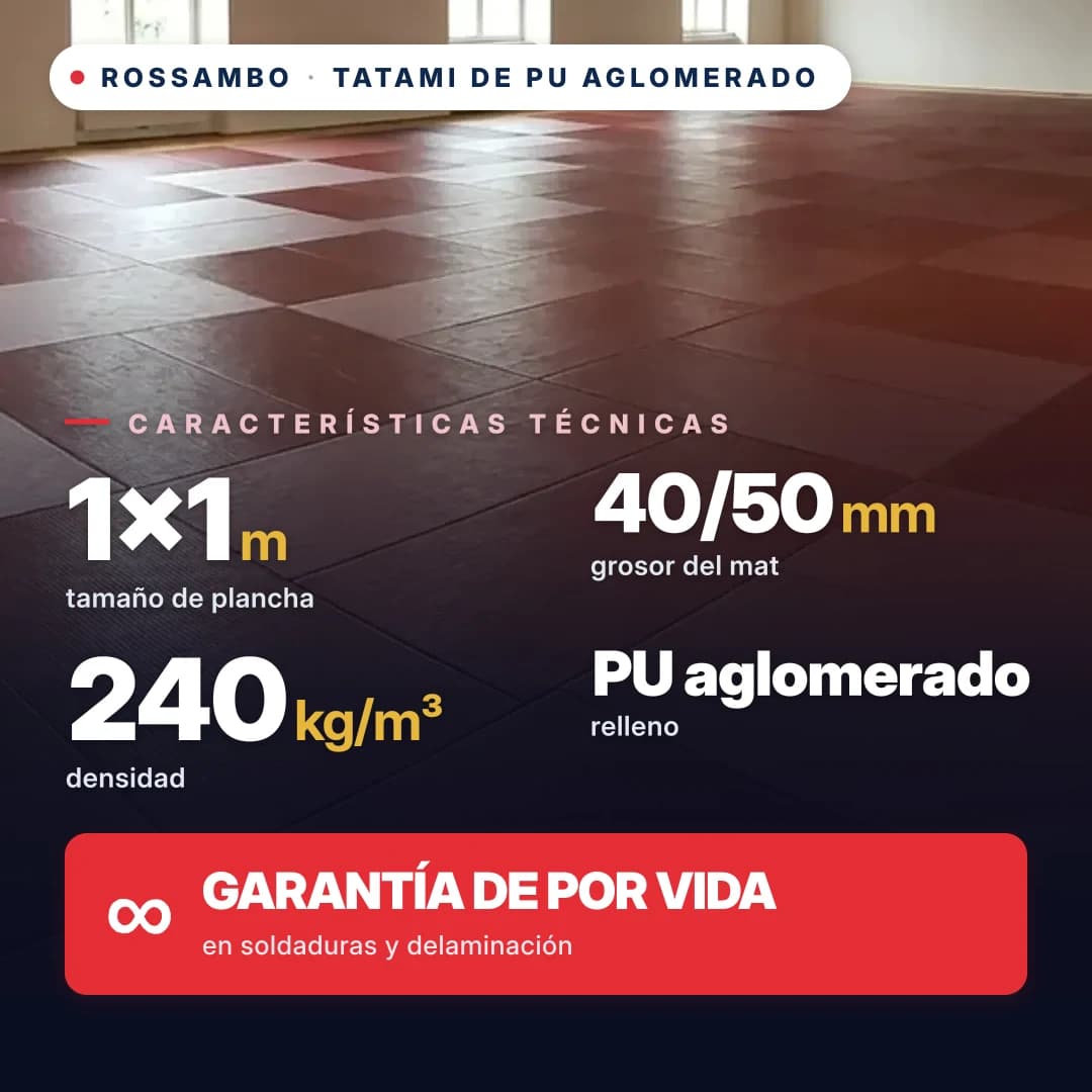 Tatami de espuma de PU aglomerada, base abierta, 240 kg/m³, 1×1 m