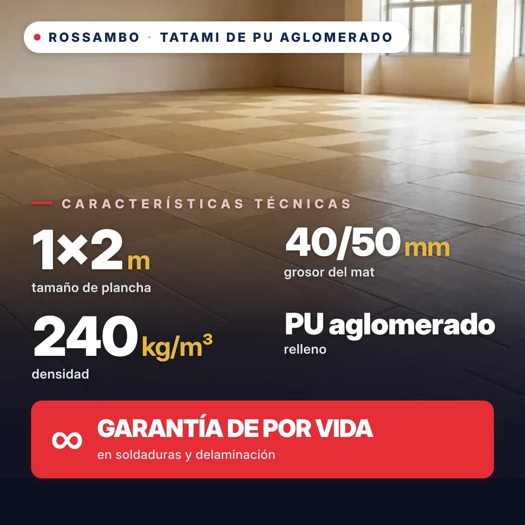 Tatami de espuma de PU aglomerada anti-slip WAFFLE 240 kg/m³ 1×2 m