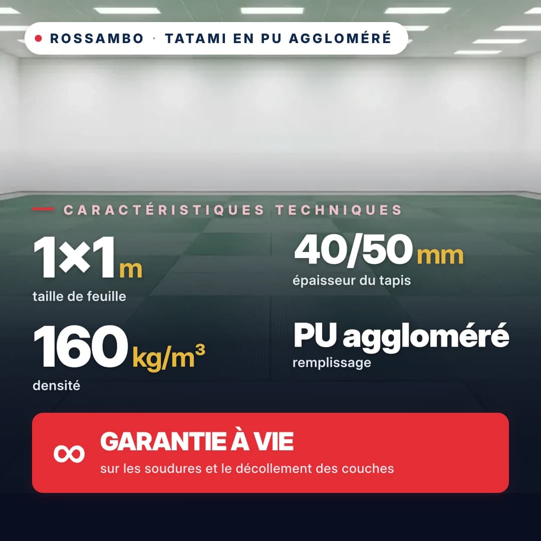 Tatami en mousse PU agglomérée, fond coton, 160 kg/m³, 1×1 m