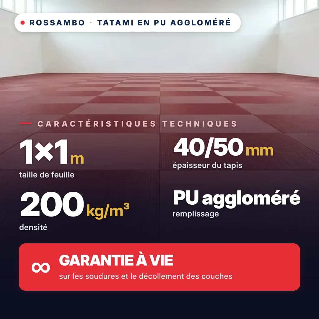 Tatami en mousse PU agglomérée, fond coton, 200 kg/m³, 1×1 m