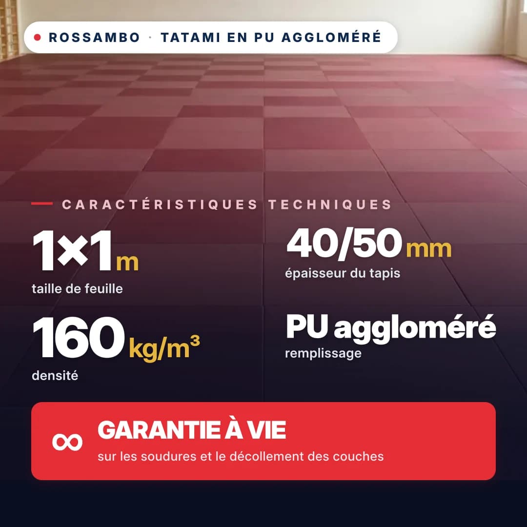 Tatami en mousse PU agglomérée anti-slip LOSANGE 160 kg/m³ 1×1 m