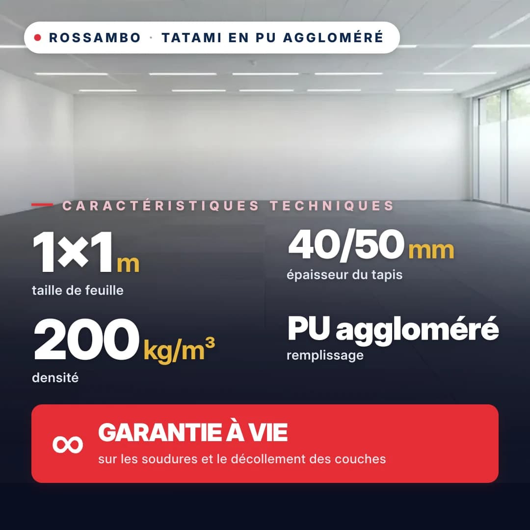 Tatami en mousse PU agglomérée anti-slip LOSANGE 200 kg/m³ 1×1 m